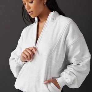 RETRO HALF ZIP - pearl grey French terry